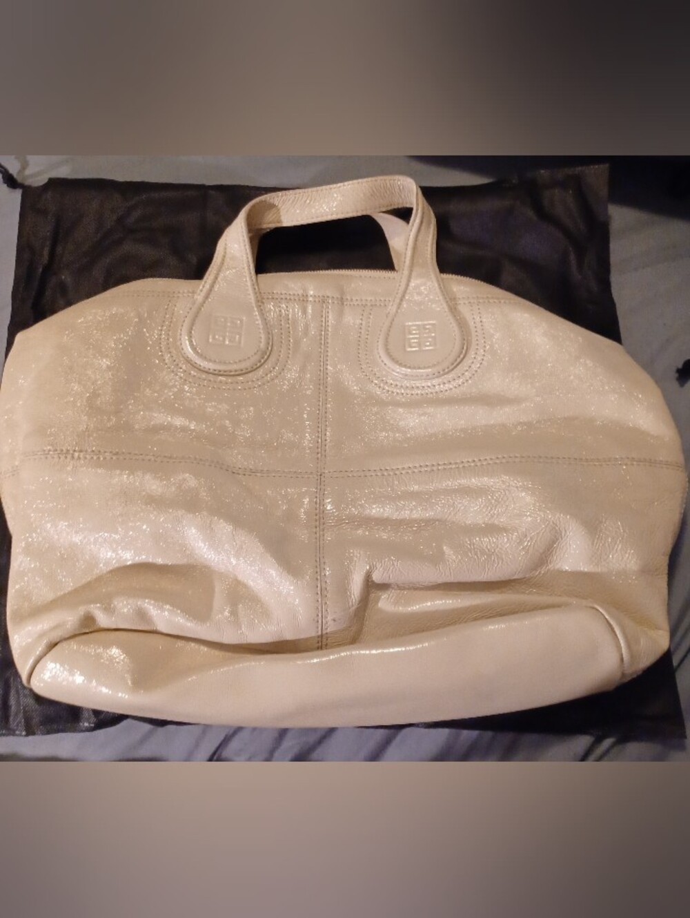 Vintage cream leather Givenchy Nightingale Satchel bag.